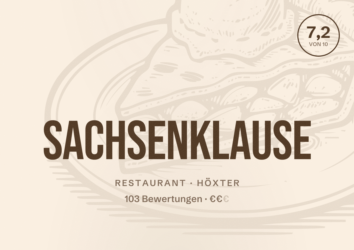 Illustriertes Poster von Sachsenklause, Restaurant in Höxter: Bewertung 7,2 von 10 aus 103 Bewertungen, Preisniveau €€