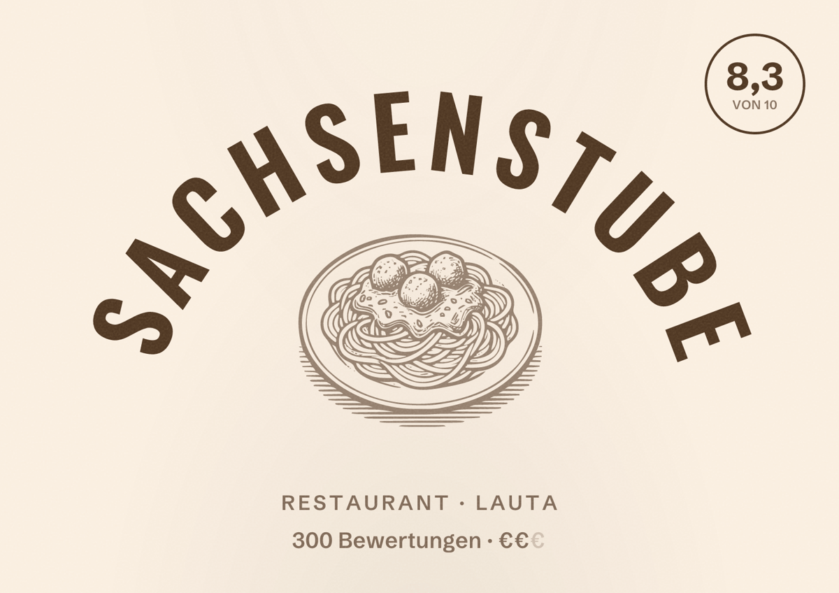 Illustriertes Poster von Sachsenstube, Restaurant in Lauta: Bewertung 8,3 von 10 aus 300 Bewertungen, Preisniveau €€