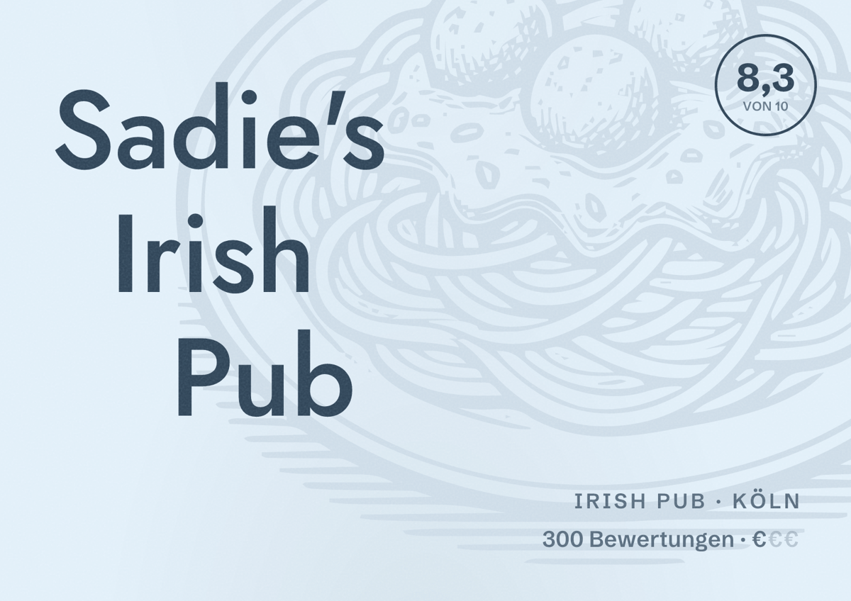 Illustriertes Poster von Sadie's Irish Pub, Irish Pub in Köln: Bewertung 8,3 von 10 aus 300 Bewertungen, Preisniveau €