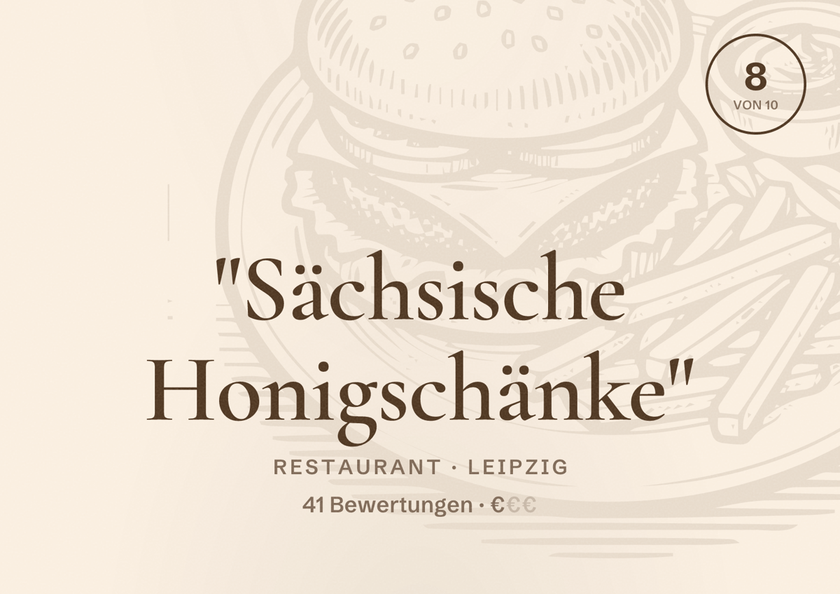 Illustriertes Poster von "Sächsische Honigschänke", Restaurant in Leipzig: Bewertung 8 von 10 aus 41 Bewertungen, Preisniveau €