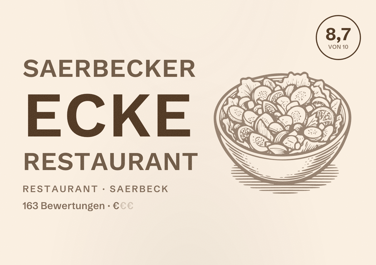Illustriertes Poster von Saerbecker Ecke Restaurant, Restaurant in Saerbeck: Bewertung 8,7 von 10 aus 163 Bewertungen, Preisniveau €