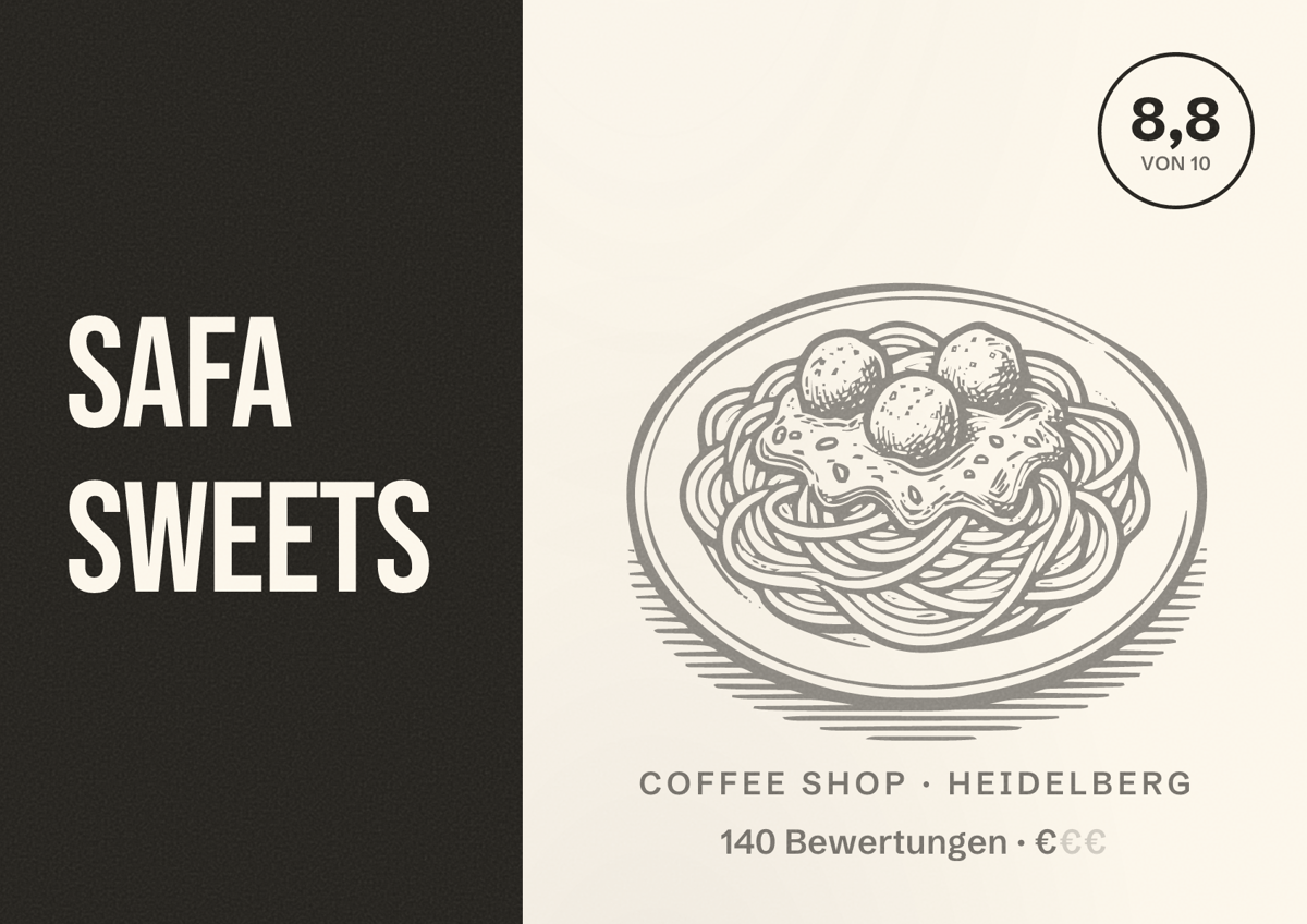 Illustriertes Poster von SAFA sweets, Coffee Shop in Heidelberg: Bewertung 8,8 von 10 aus 140 Bewertungen, Preisniveau €