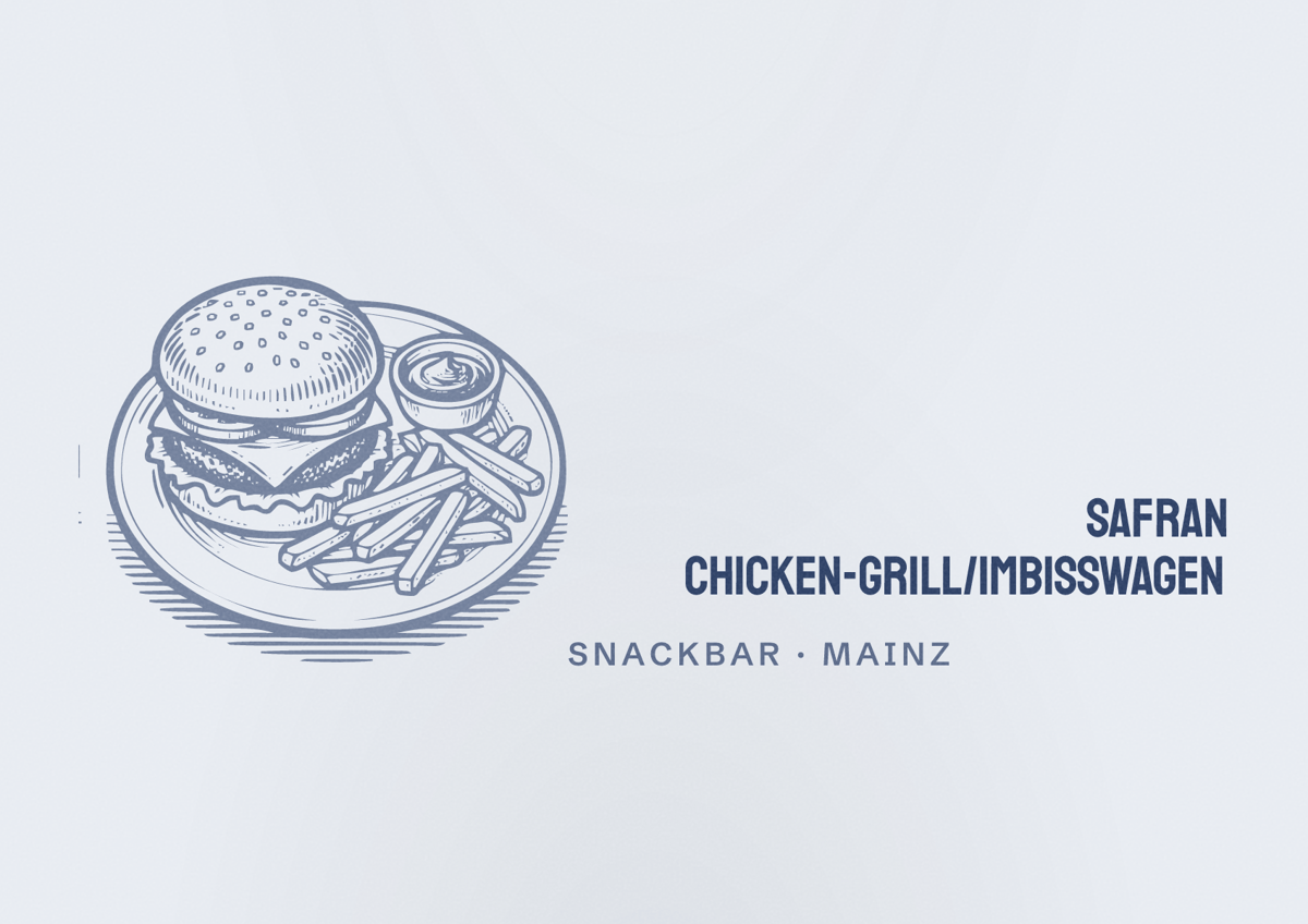 Illustriertes Poster von Safran Chicken-Grill/Imbisswagen, Snackbar in Mainz
