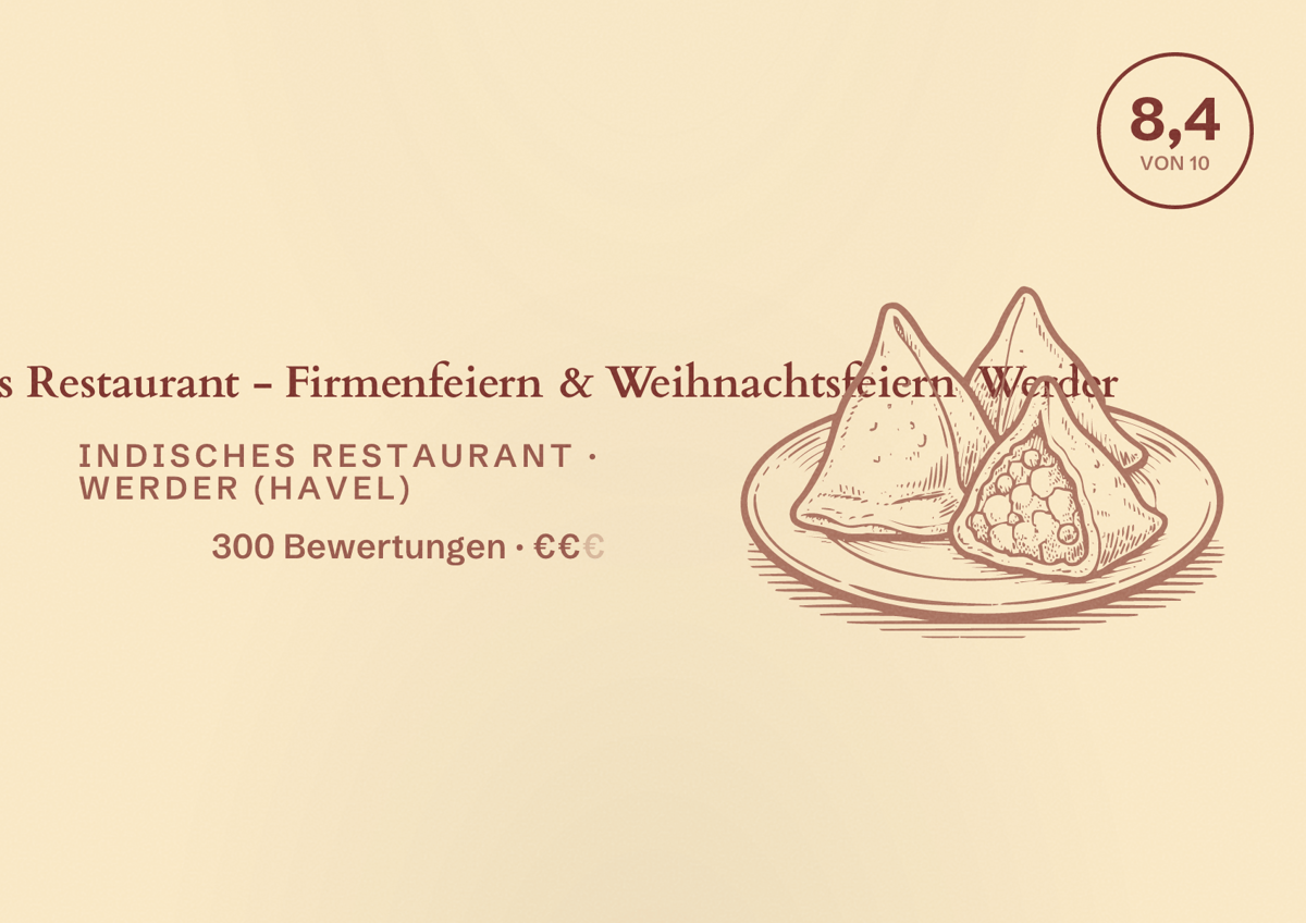 Illustriertes Poster von Sagar- Indisches Restaurant - Firmenfeiern & Weihnachtsfeiern Werder, Indisches Restaurant in Werder (Havel): Bewertung 8,4 von 10 aus 300 Bewertungen, Preisniveau €€