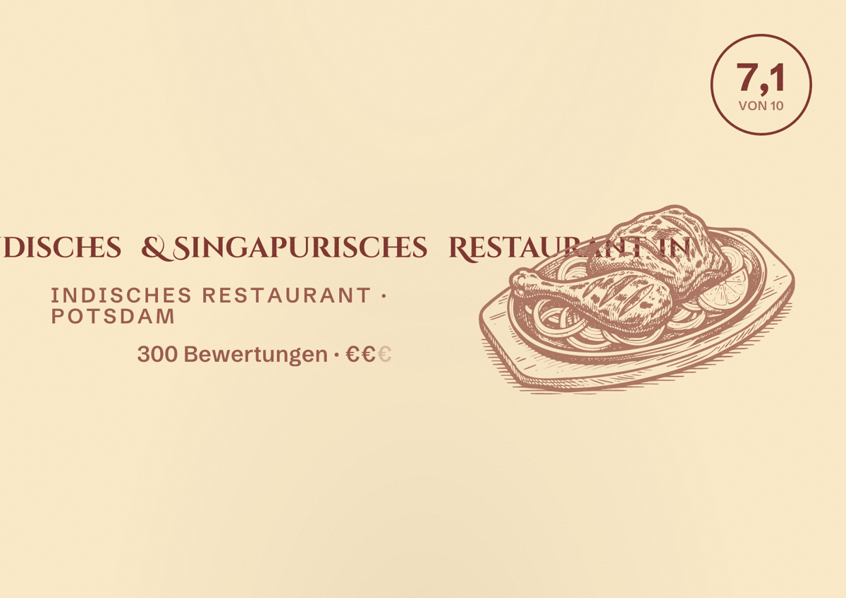 Illustriertes Poster von Sagar - Indisches & Singapurisches Restaurant in, Indisches Restaurant in Potsdam: Bewertung 7,1 von 10 aus 300 Bewertungen, Preisniveau €€
