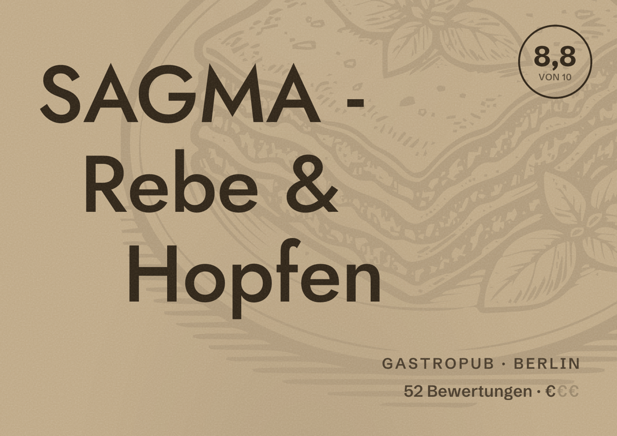 Illustriertes Poster von SAGMA - Rebe & Hopfen, Gastropub in Berlin: Bewertung 8,8 von 10 aus 52 Bewertungen, Preisniveau €
