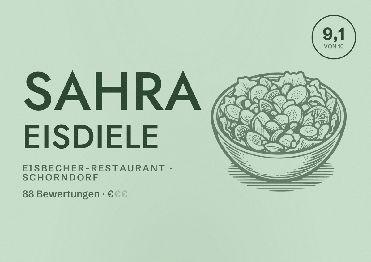 Illustriertes Poster von SAHRA Eisdiele, Eisbecher-Restaurant in Schorndorf: Bewertung 9,1 von 10 aus 88 Bewertungen, Preisniveau €