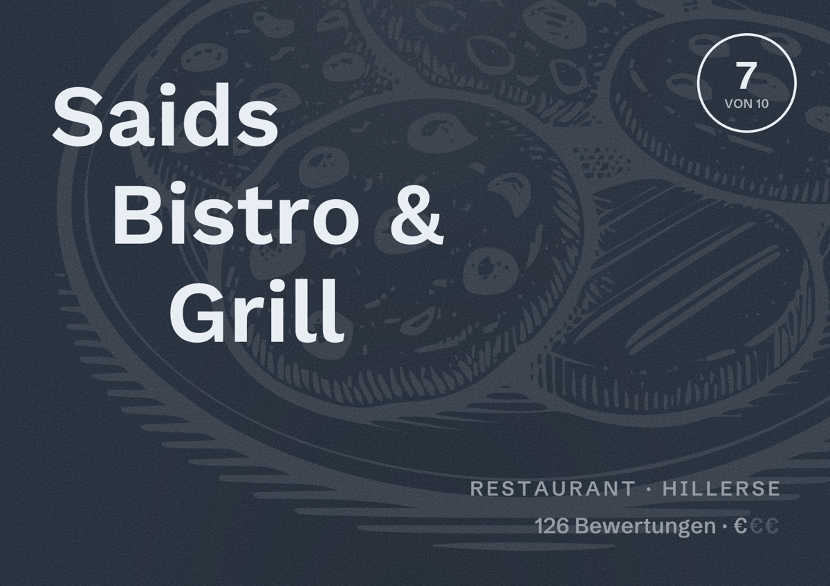 Illustriertes Poster von Saids Bistro & Grill, Restaurant in Hillerse: Bewertung 7 von 10 aus 126 Bewertungen, Preisniveau €