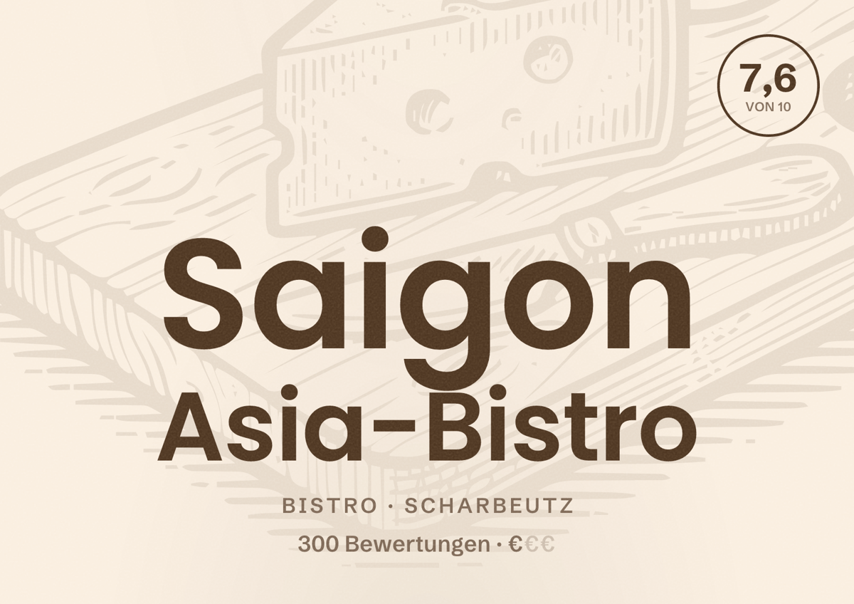 Illustriertes Poster von Saigon Asia-Bistro, Bistro in Scharbeutz: Bewertung 7,6 von 10 aus 300 Bewertungen, Preisniveau €