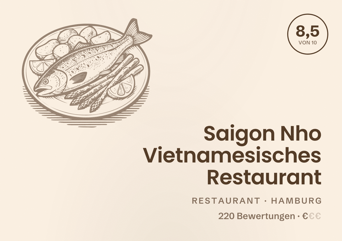 Illustriertes Poster von Saigon Nho Vietnamesisches Restaurant, Restaurant in Hamburg: Bewertung 8,5 von 10 aus 220 Bewertungen, Preisniveau €