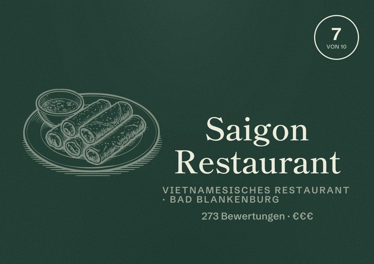 Illustriertes Poster von Saigon Restaurant, Vietnamesisches Restaurant in Bad Blankenburg: Bewertung 7 von 10 aus 273 Bewertungen, Preisniveau €€€