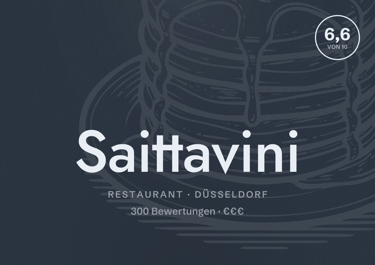 Illustriertes Poster von Saittavini, Restaurant in Düsseldorf: Bewertung 6,6 von 10 aus 300 Bewertungen, Preisniveau €€€