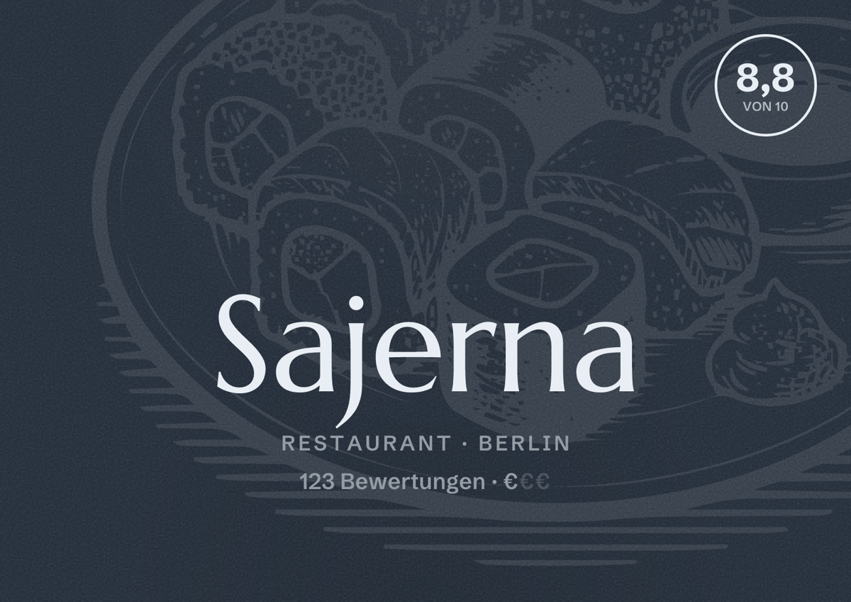 Illustriertes Poster von Sajerna, Restaurant in Berlin: Bewertung 8,8 von 10 aus 123 Bewertungen, Preisniveau €