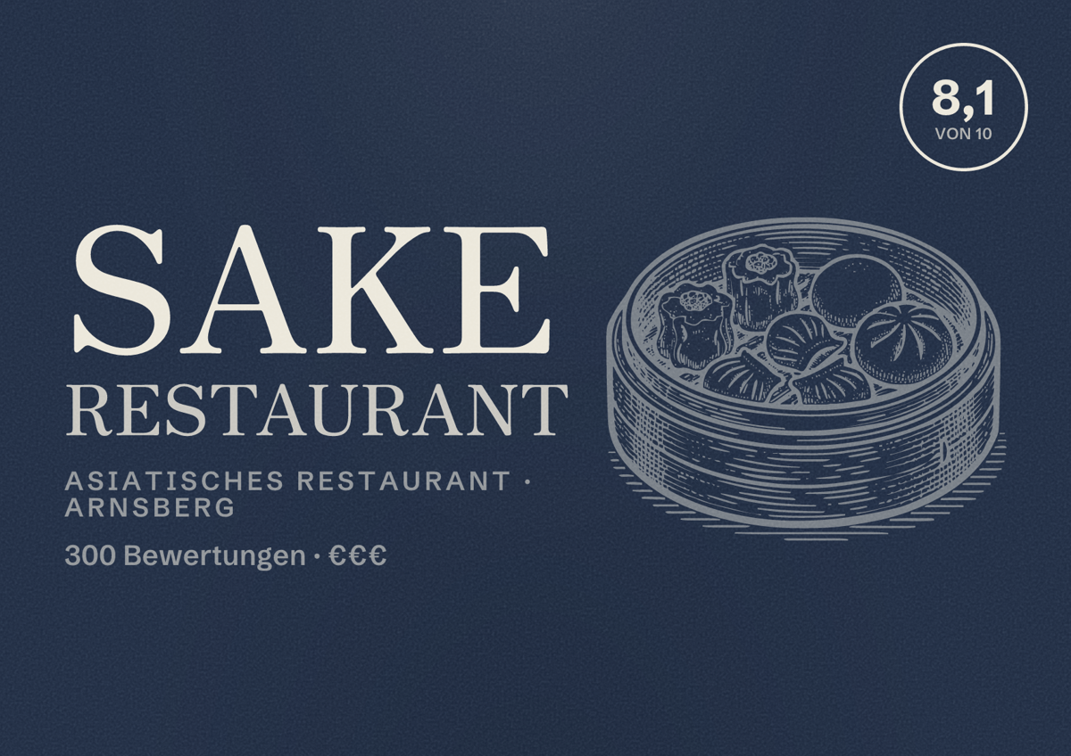 Illustriertes Poster von Sake Restaurant, Asiatisches Restaurant in Arnsberg: Bewertung 8,1 von 10 aus 300 Bewertungen, Preisniveau €€€