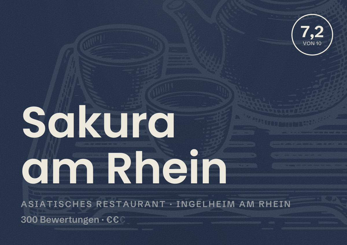 Illustriertes Poster von Sakura am Rhein, Asiatisches Restaurant in Ingelheim am Rhein: Bewertung 7,2 von 10 aus 300 Bewertungen, Preisniveau €€