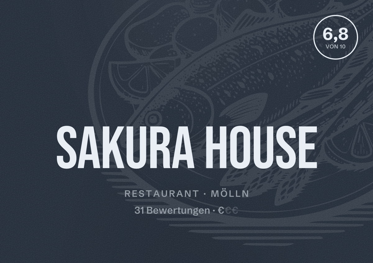 Illustriertes Poster von Sakura House, Restaurant in Mölln: Bewertung 6,8 von 10 aus 31 Bewertungen, Preisniveau €