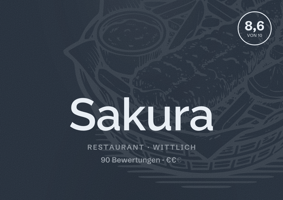 Illustriertes Poster von Sakura, Restaurant in Wittlich: Bewertung 8,6 von 10 aus 90 Bewertungen, Preisniveau €€
