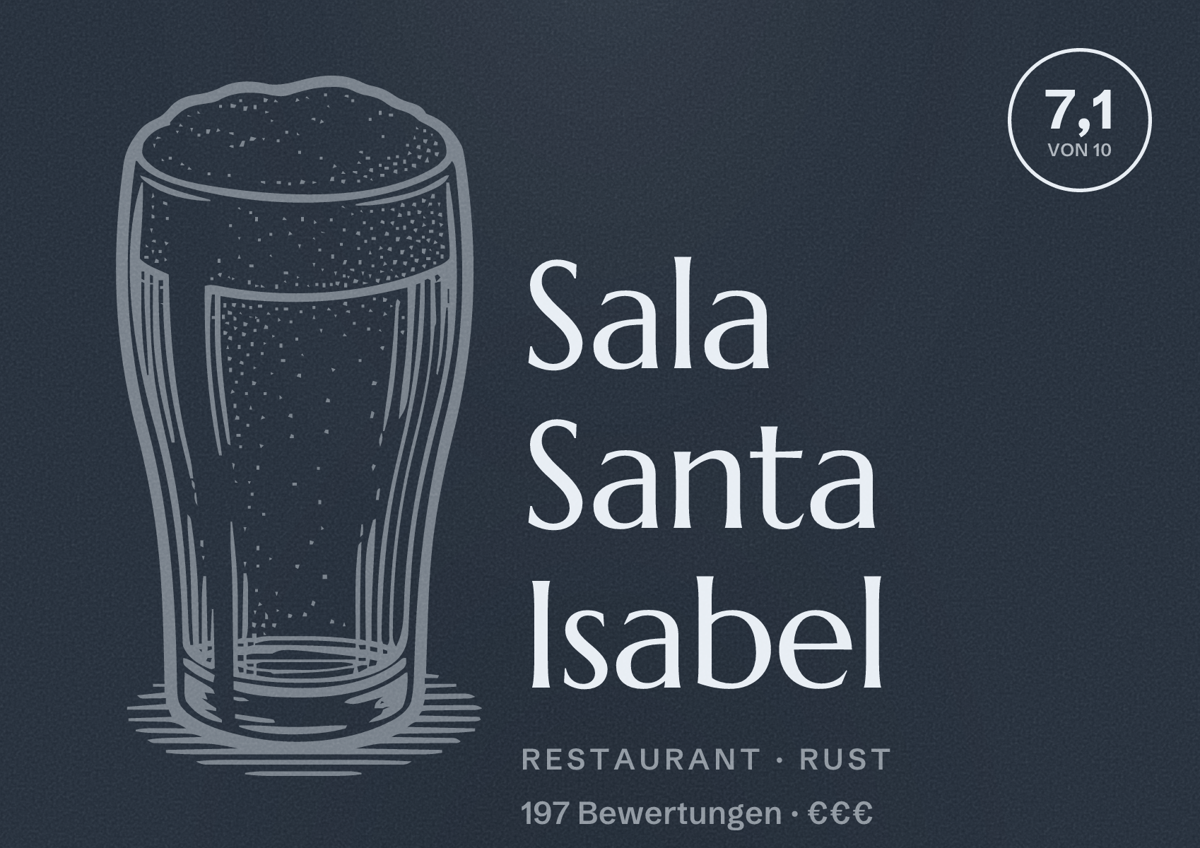 Illustriertes Poster von Sala Santa Isabel, Restaurant in Rust: Bewertung 7,1 von 10 aus 197 Bewertungen, Preisniveau €€€