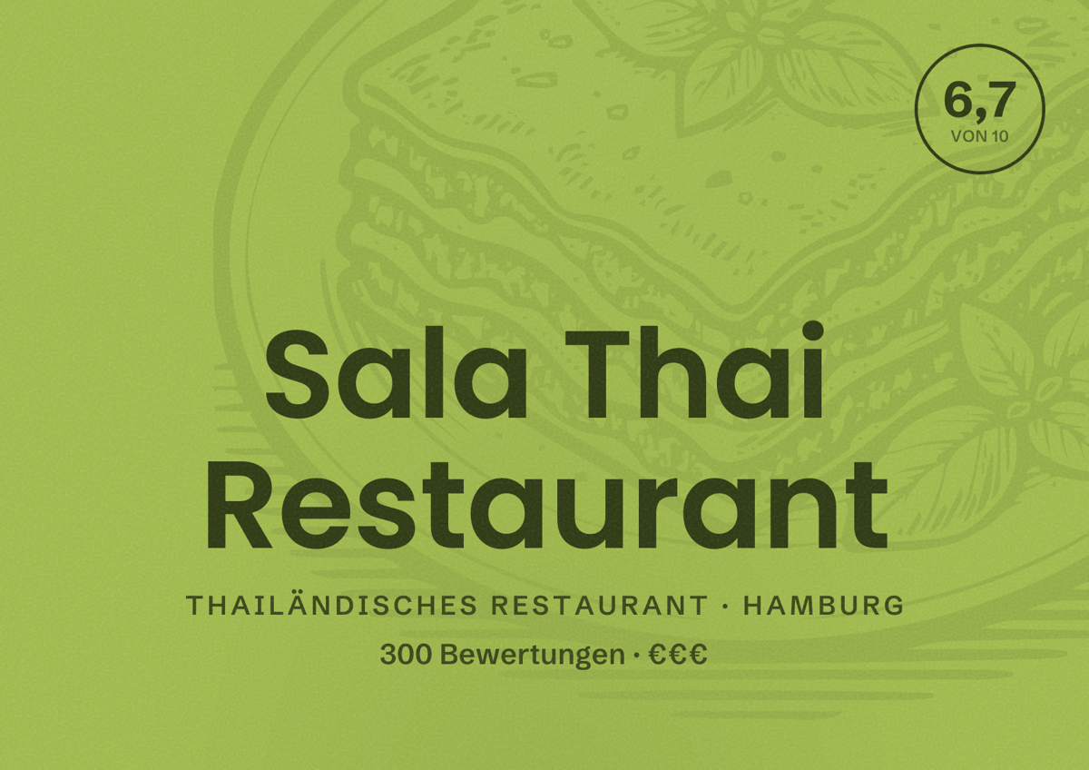 Illustriertes Poster von Sala Thai Restaurant, Thailändisches Restaurant in Hamburg: Bewertung 6,7 von 10 aus 300 Bewertungen, Preisniveau €€€