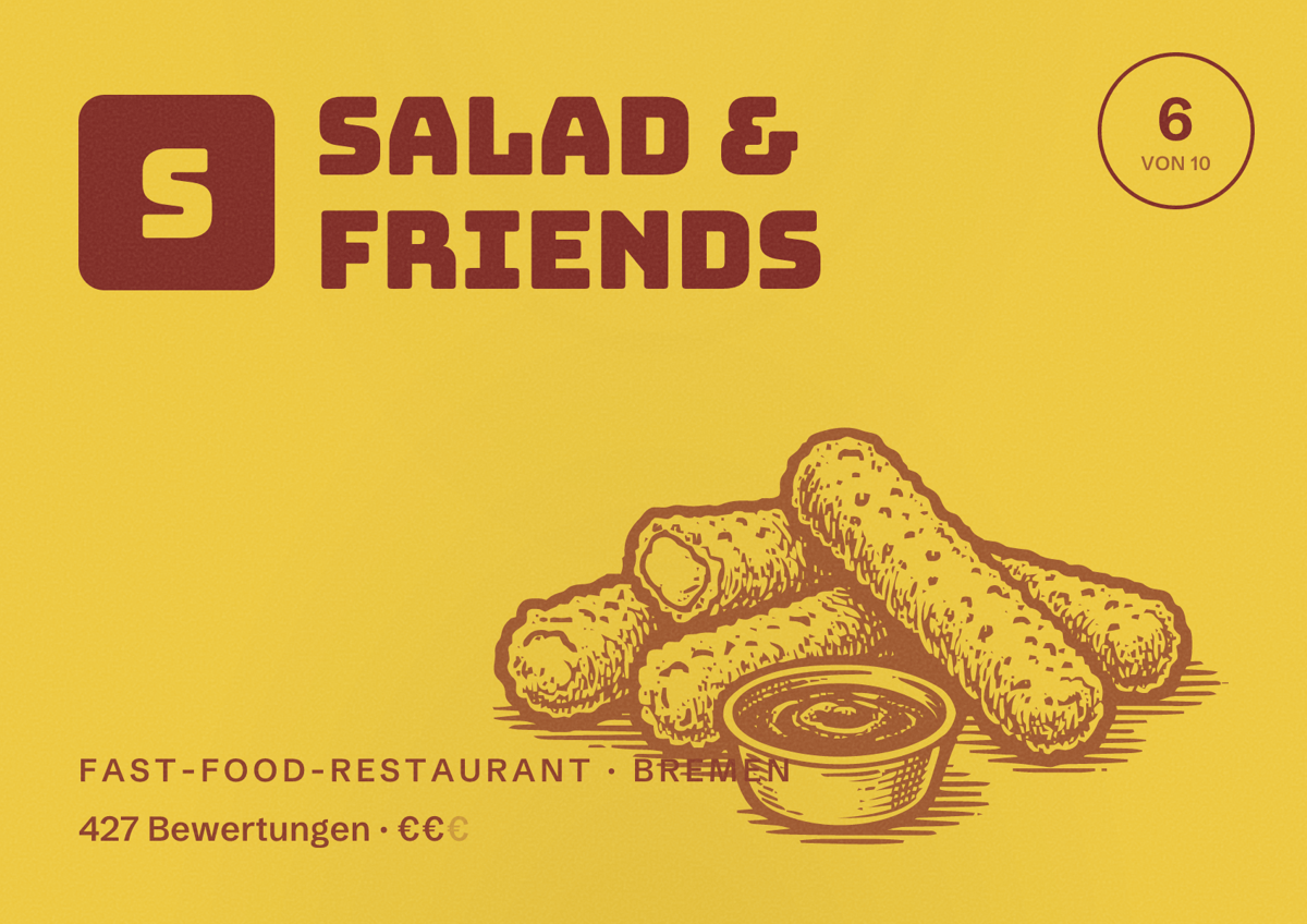 Illustriertes Poster von Salad & Friends, Fast-Food-Restaurant in Bremen: Bewertung 6 von 10 aus 427 Bewertungen, Preisniveau €€