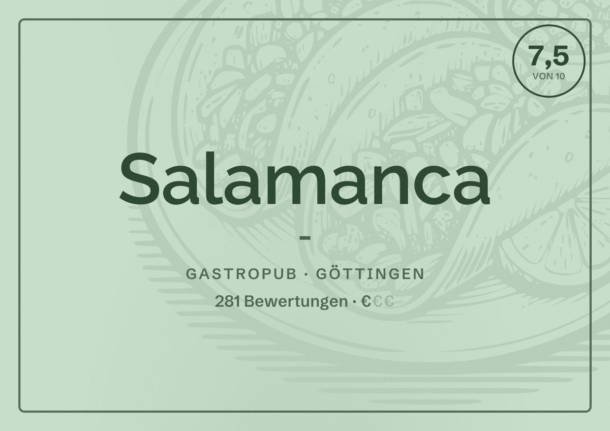 Illustriertes Poster von Salamanca -, Gastropub in Göttingen: Bewertung 7,5 von 10 aus 281 Bewertungen, Preisniveau €