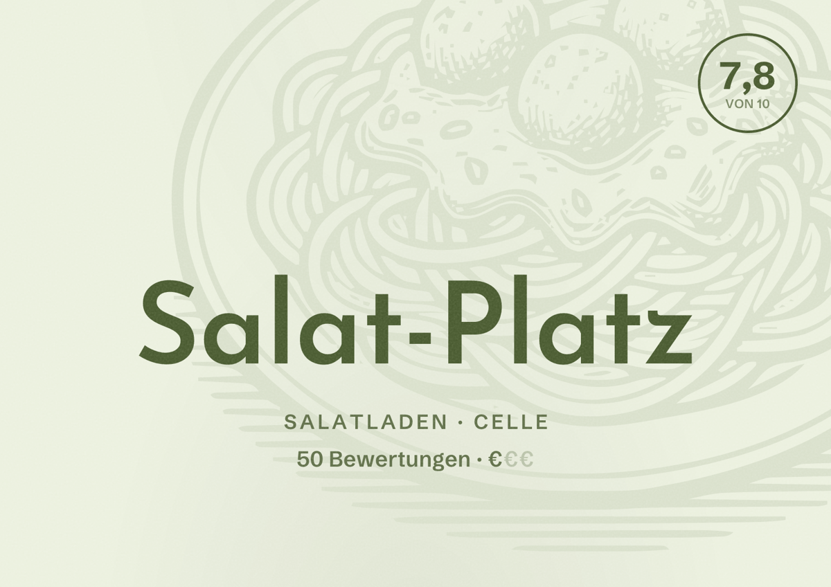 Illustriertes Poster von Salat-Platz, Salatladen in Celle: Bewertung 7,8 von 10 aus 50 Bewertungen, Preisniveau €