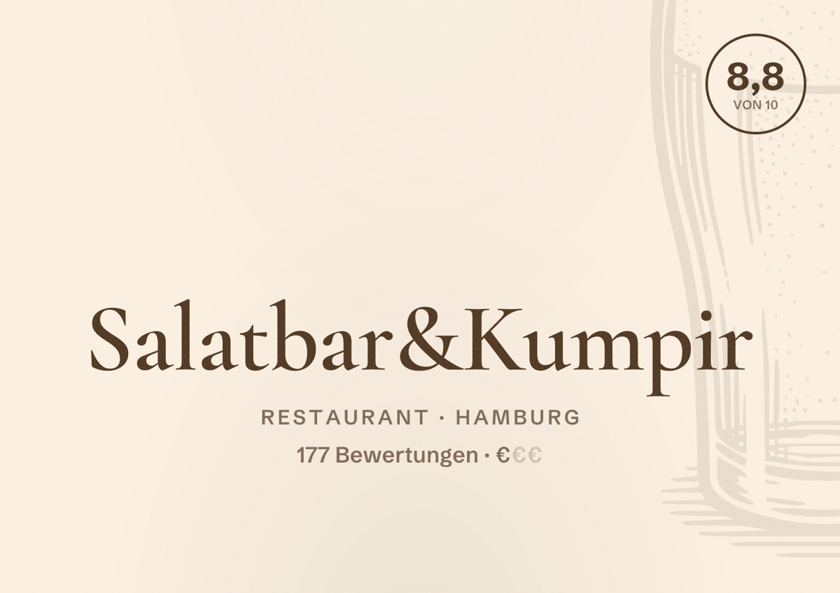 Illustriertes Poster von Salatbar&Kumpir, Restaurant in Hamburg: Bewertung 8,8 von 10 aus 177 Bewertungen, Preisniveau €