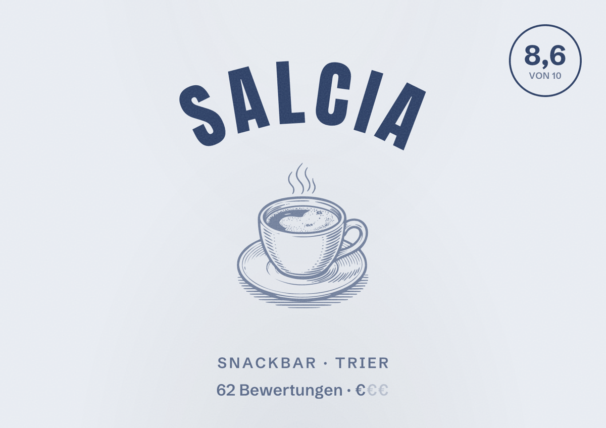 Illustriertes Poster von SALCIA, Snackbar in Trier: Bewertung 8,6 von 10 aus 62 Bewertungen, Preisniveau €