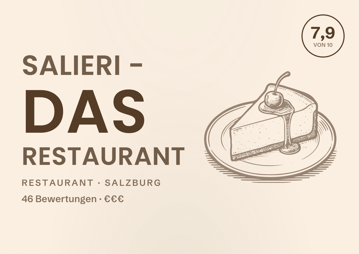 Illustriertes Poster von Salieri - Das Restaurant, Restaurant in Salzburg: Bewertung 7,9 von 10 aus 46 Bewertungen, Preisniveau €€€