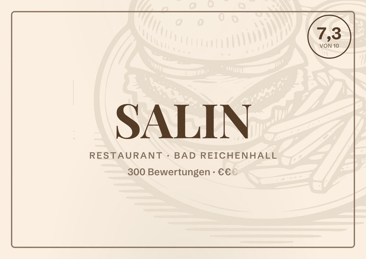 Illustriertes Poster von SALIN, Restaurant in Bad Reichenhall: Bewertung 7,3 von 10 aus 300 Bewertungen, Preisniveau €€