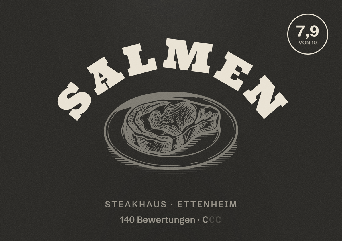 Illustriertes Poster von Salmen, Steakhaus in Ettenheim: Bewertung 7,9 von 10 aus 140 Bewertungen, Preisniveau €