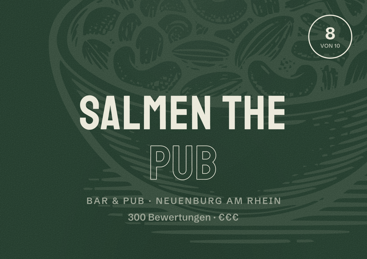 Illustriertes Poster von Salmen the pub, Bar & Pub in Neuenburg am Rhein: Bewertung 8 von 10 aus 300 Bewertungen, Preisniveau €€€