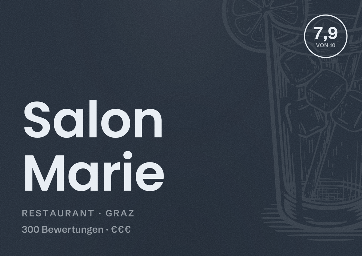 Illustriertes Poster von Salon Marie, Restaurant in Graz: Bewertung 7,9 von 10 aus 300 Bewertungen, Preisniveau €€€