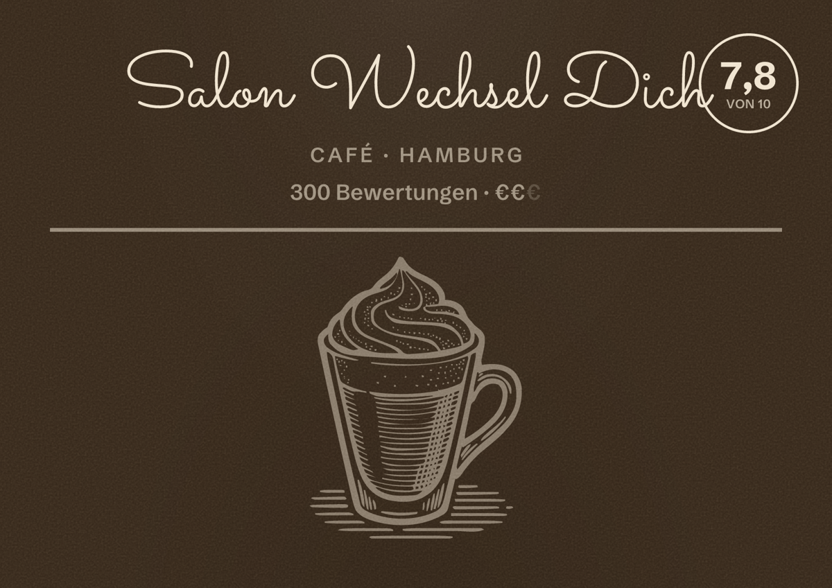 Illustriertes Poster von Salon Wechsel Dich, Café in Hamburg: Bewertung 7,8 von 10 aus 300 Bewertungen, Preisniveau €€
