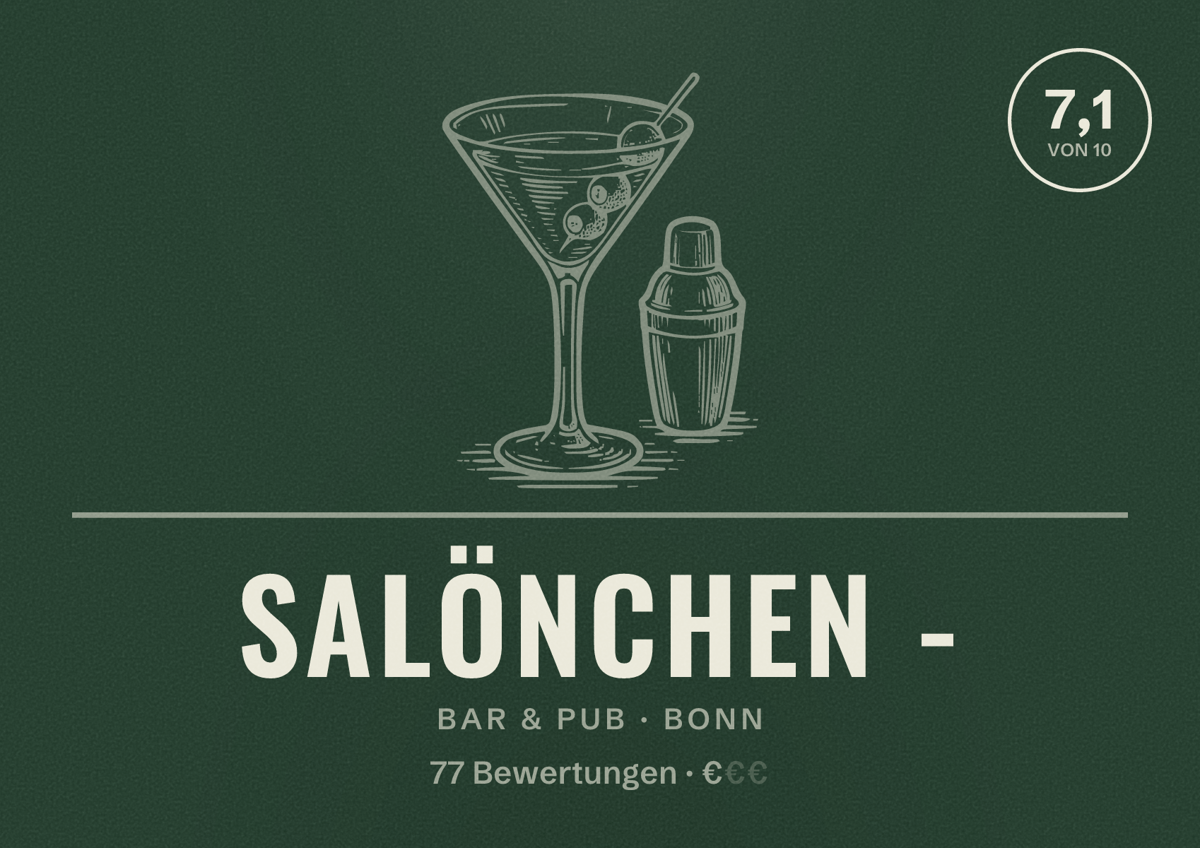Illustriertes Poster von Salönchen -, Bar & Pub in Bonn: Bewertung 7,1 von 10 aus 77 Bewertungen, Preisniveau €