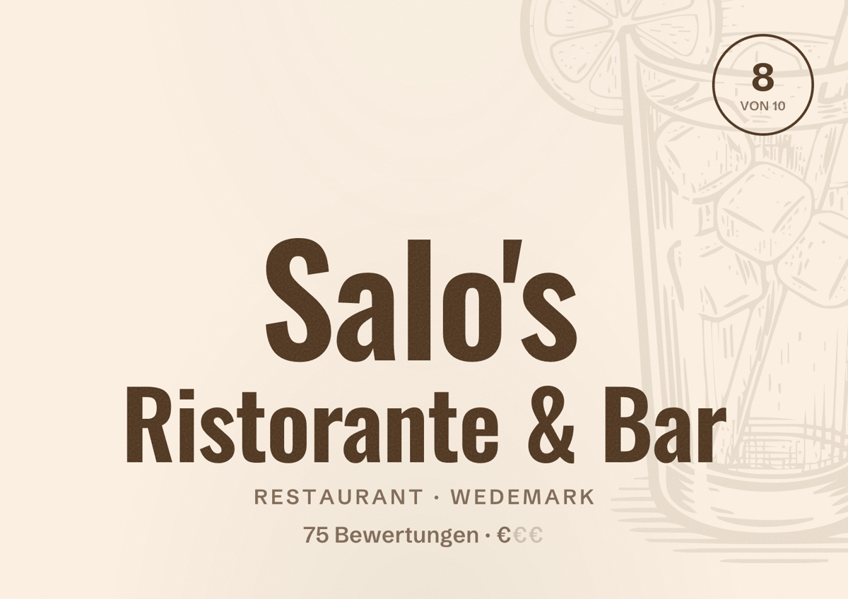 Illustriertes Poster von Salo's Ristorante & Bar, Restaurant in Wedemark: Bewertung 8 von 10 aus 75 Bewertungen, Preisniveau €