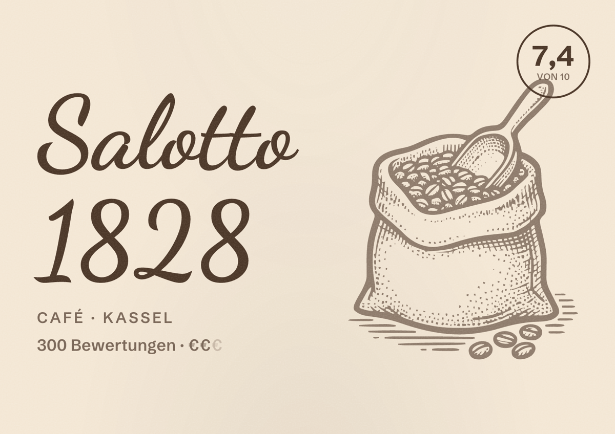 Illustriertes Poster von Salotto 1828, Café in Kassel: Bewertung 7,4 von 10 aus 300 Bewertungen, Preisniveau €€