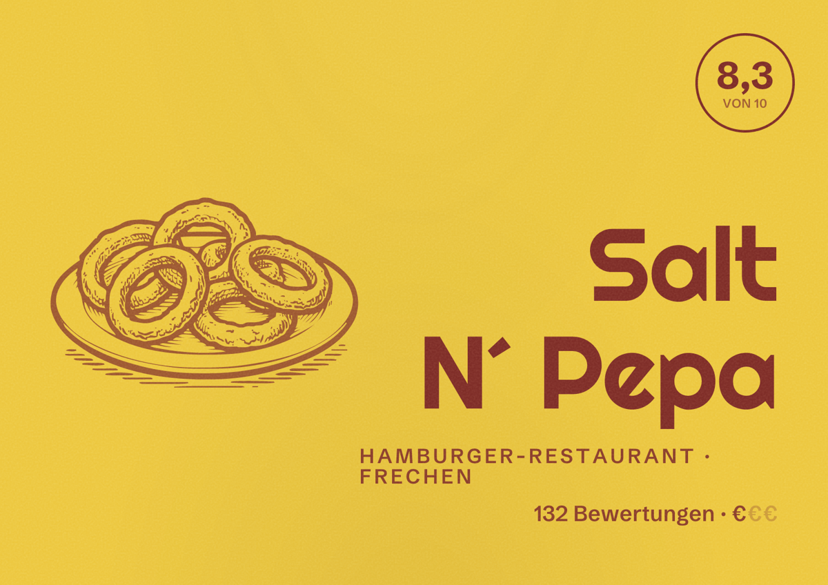 Illustriertes Poster von Salt N´ Pepa, Hamburger-Restaurant in Frechen: Bewertung 8,3 von 10 aus 132 Bewertungen, Preisniveau €