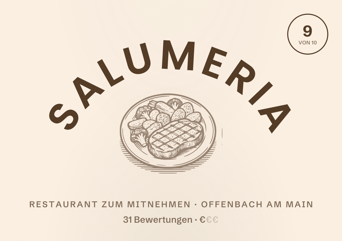 Illustriertes Poster von Salumeria, Restaurant zum Mitnehmen in Offenbach am Main: Bewertung 9 von 10 aus 31 Bewertungen, Preisniveau €