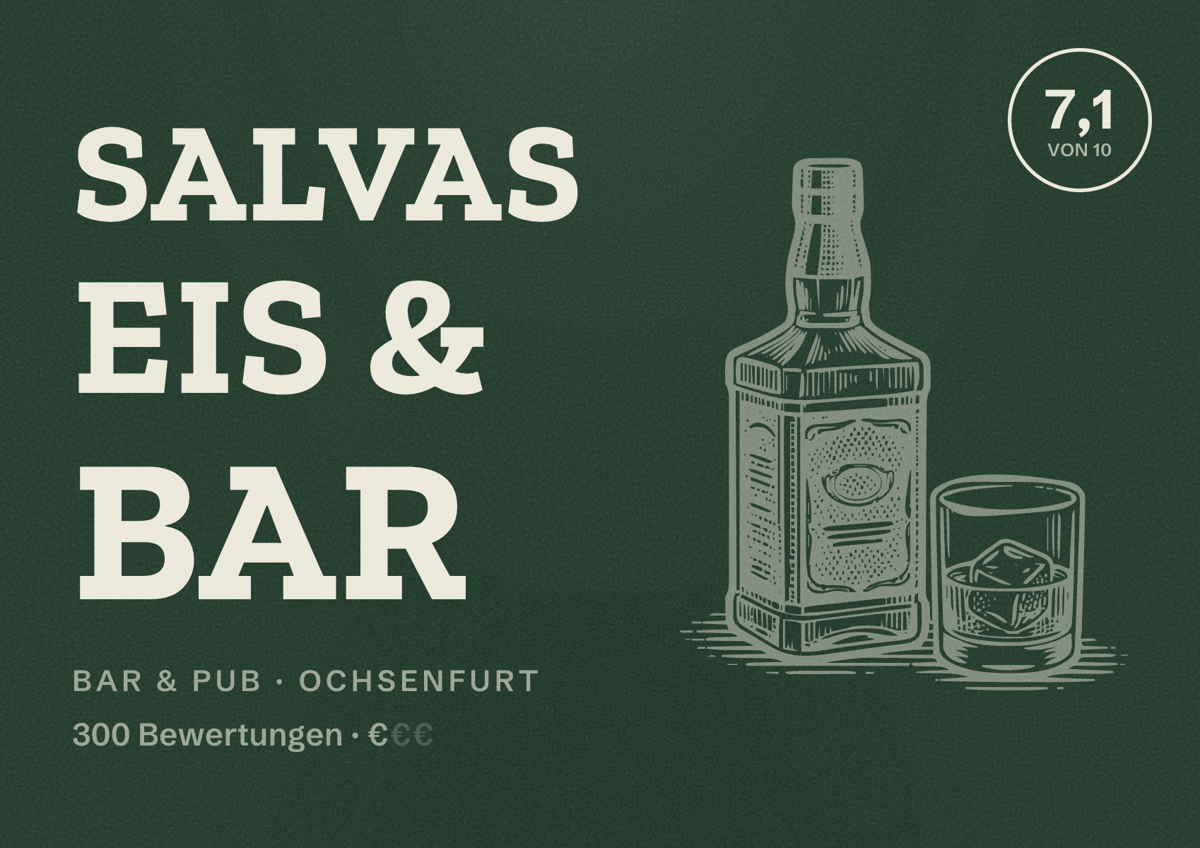 Illustriertes Poster von Salvas Eis & Bar, Bar & Pub in Ochsenfurt: Bewertung 7,1 von 10 aus 300 Bewertungen, Preisniveau €