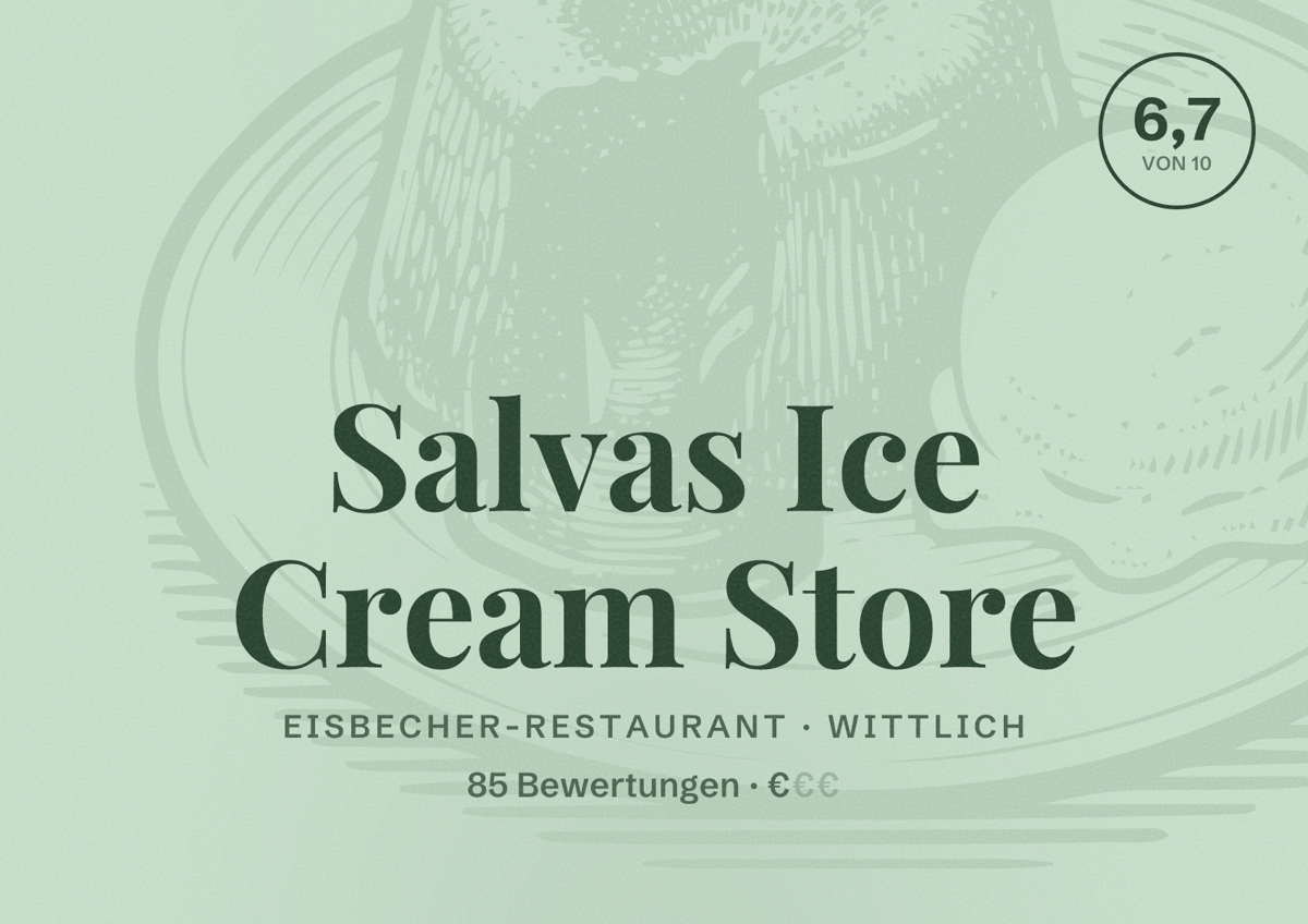 Illustriertes Poster von Salvas Ice Cream Store, Eisbecher-Restaurant in Wittlich: Bewertung 6,7 von 10 aus 85 Bewertungen, Preisniveau €