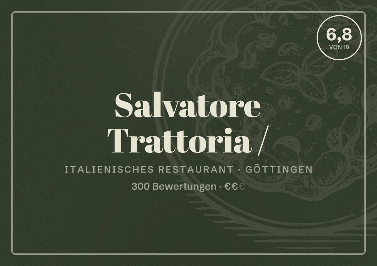 Illustriertes Poster von Salvatore Trattoria /, Italienisches Restaurant in Göttingen: Bewertung 6,8 von 10 aus 300 Bewertungen, Preisniveau €€