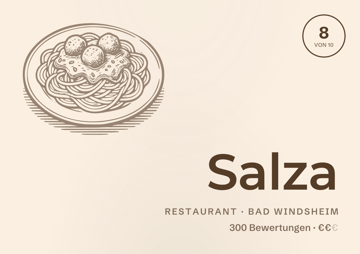 Illustriertes Poster von Salza, Restaurant in Bad Windsheim: Bewertung 8 von 10 aus 300 Bewertungen, Preisniveau €€