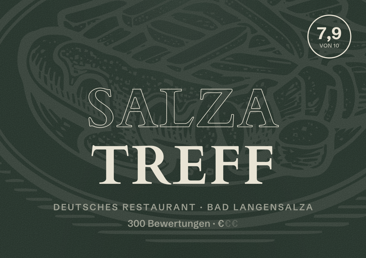 Illustriertes Poster von Salza Treff, Deutsches Restaurant in Bad Langensalza: Bewertung 7,9 von 10 aus 300 Bewertungen, Preisniveau €
