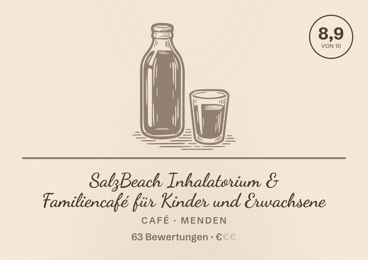 Illustriertes Poster von SalzBeach Inhalatorium & Familiencafé für Kinder und Erwachsene, Café in Menden: Bewertung 8,9 von 10 aus 63 Bewertungen, Preisniveau €