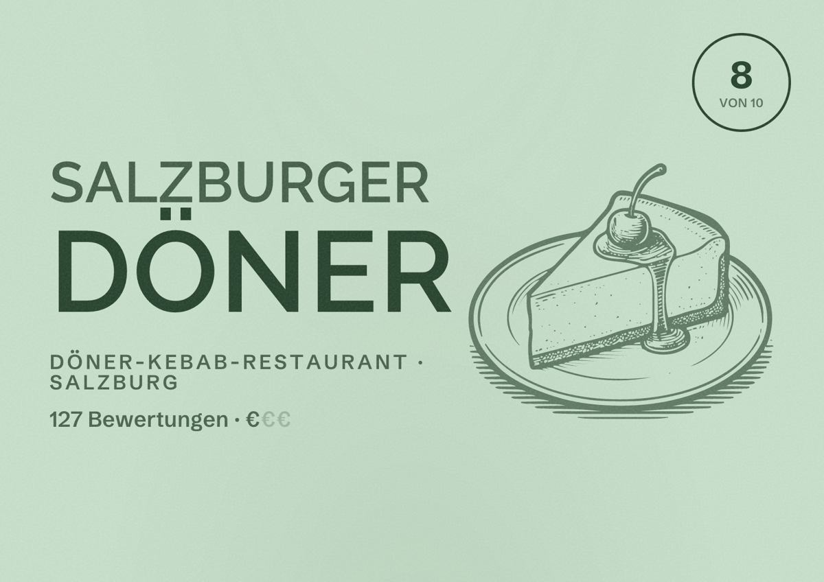 Illustriertes Poster von Salzburger Döner, Döner-Kebab-Restaurant in Salzburg: Bewertung 8 von 10 aus 127 Bewertungen, Preisniveau €