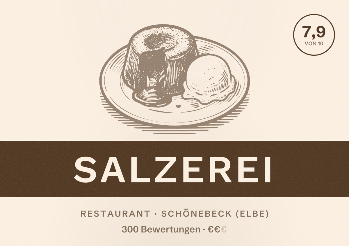 Illustriertes Poster von Salzerei, Restaurant in Schönebeck (Elbe): Bewertung 7,9 von 10 aus 300 Bewertungen, Preisniveau €€