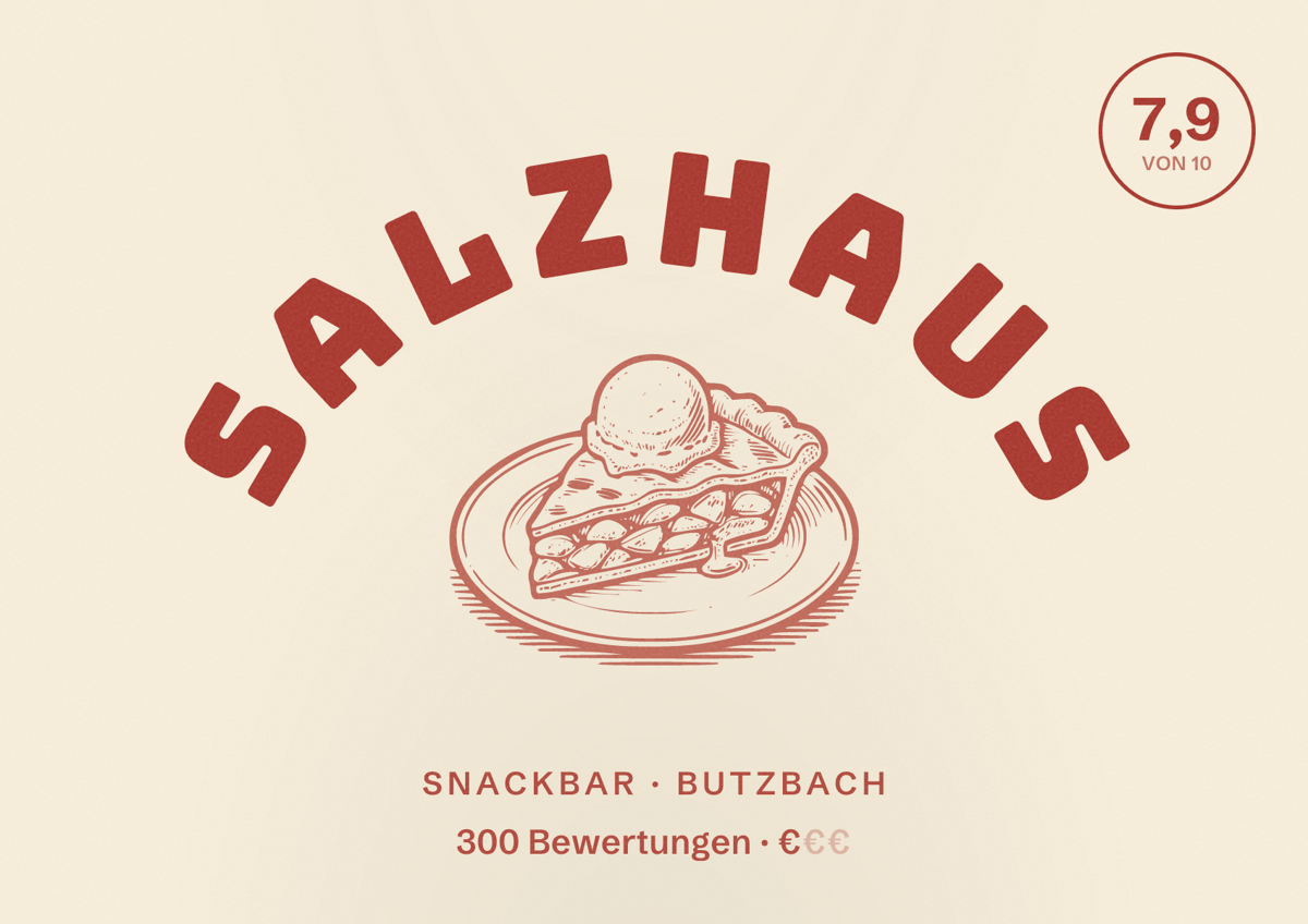 Illustriertes Poster von Salzhaus, Snackbar in Butzbach: Bewertung 7,9 von 10 aus 300 Bewertungen, Preisniveau €