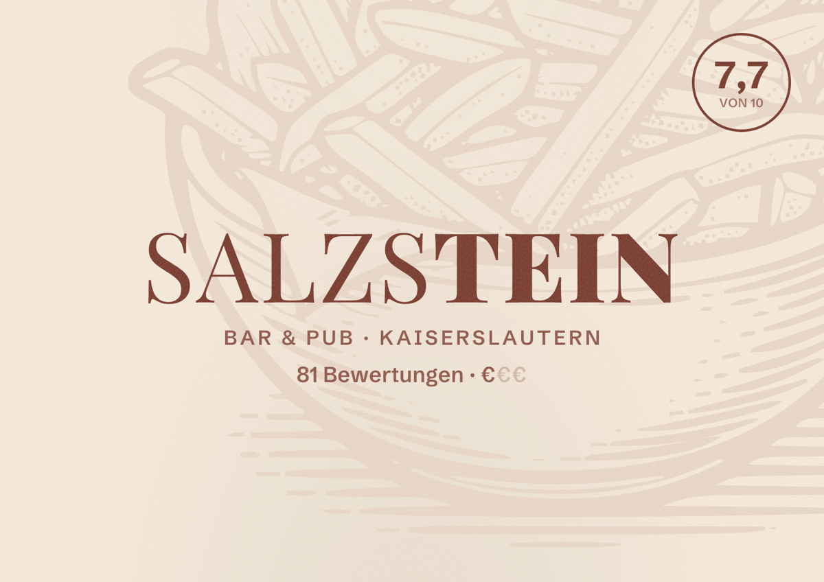 Illustriertes Poster von Salzstein, Bar & Pub in Kaiserslautern: Bewertung 7,7 von 10 aus 81 Bewertungen, Preisniveau €