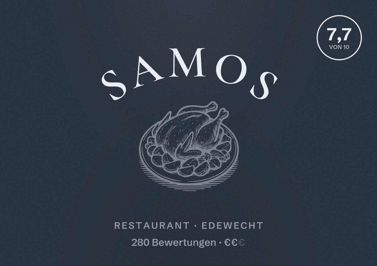 Illustriertes Poster von Samos, Restaurant in Edewecht: Bewertung 7,7 von 10 aus 280 Bewertungen, Preisniveau €€